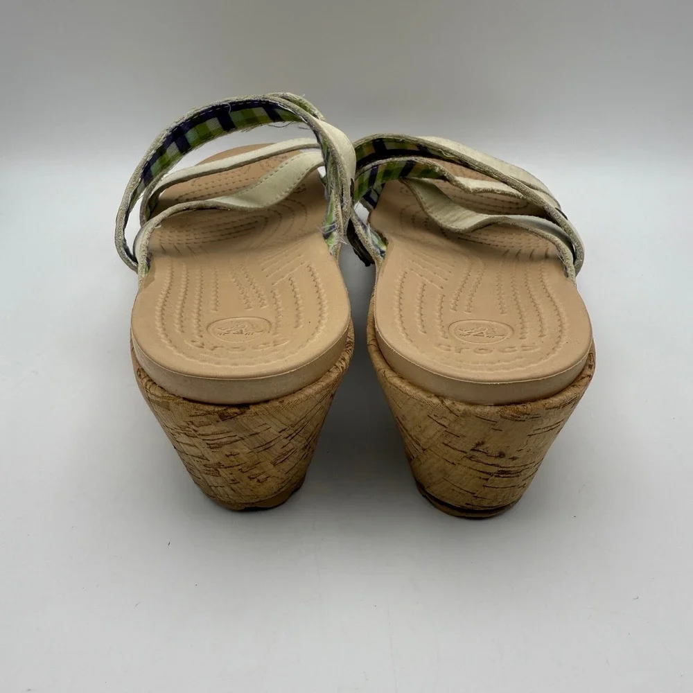 Crocs A-Leigh‎ Wedge Sandals Cork Platform Strappy Casual Beige Women's Size 10